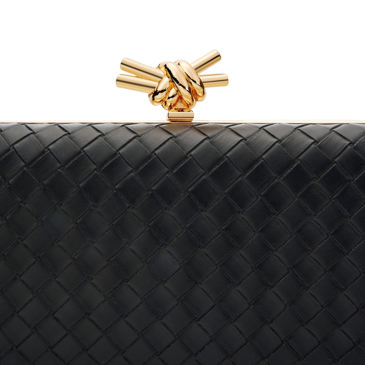 Gurina Elegant Woven PU Leather Clutch Purse for Women - Formal Evening Bags with Detachable Chain, for Weddings & Cocktail Parties (ZOOI Black)