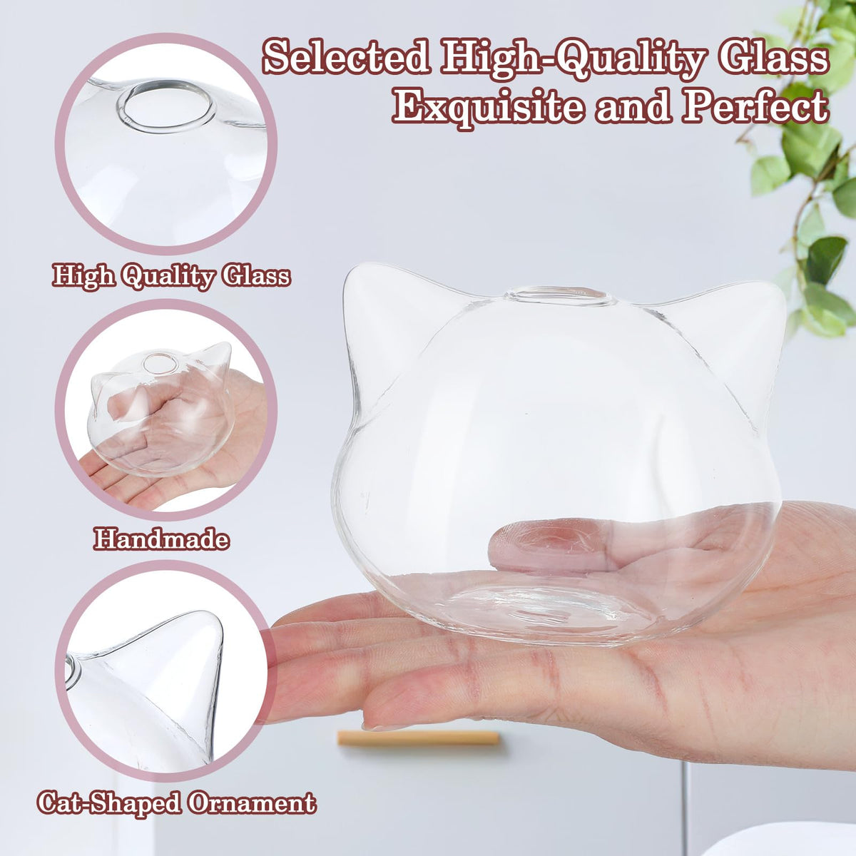 Garneck Cat Shaped Glass Vase Set 2Pcs Hydroponic Plant Vase Desktop Green Plant Terrarium Flower Container Decorative Gift for Home Office