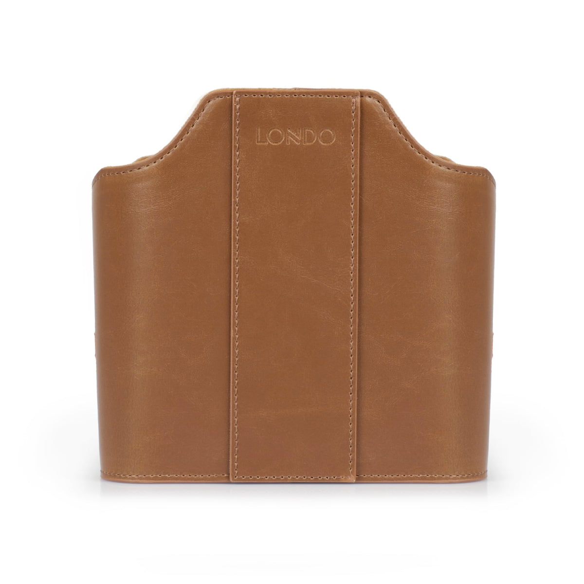 Londo PU Vegan Leather Desk Organizer Cube with Tablet Slot, Nightstand Caddy & Couch Organizer — 4 Remote Pockets + iPad/Kindle Slot, Makeup Brush Holder, Suede Lined, 8 x 6.1 x 6.1 in, Light Brown