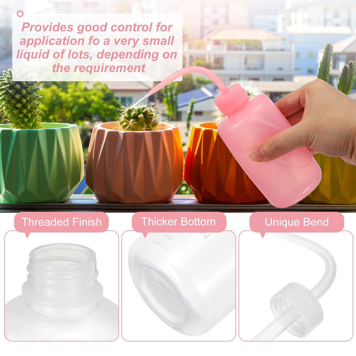 PATIKIL 500ml 17oz Succulent Eyelash Tattoo Wash Bottle, 4 Pcs Plastic Watering Squeeze Bottle Rinse Bottle for Plant Eyelash Extensions Irrigation Lab Gap Cleaning, Clear