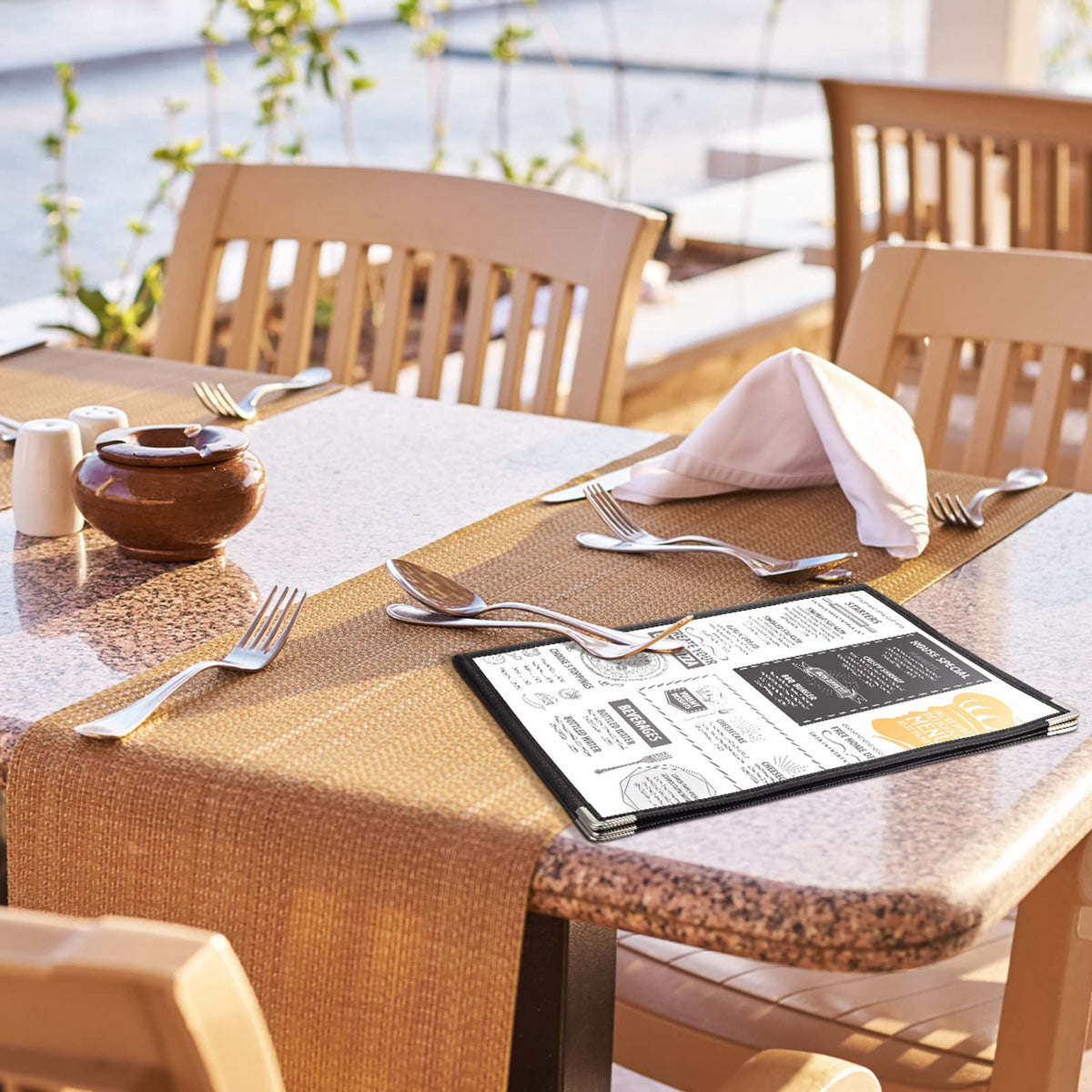 Henoyso 20 Pcs 8.5 x 11 Inch Menu Covers 4 Page 8 View Transparent Restaurant Covers Book Fits A4 Size Paper, Bar Cafe Clear Menu Holder Folder with Leatherette Trim and Decorative Corners, Black