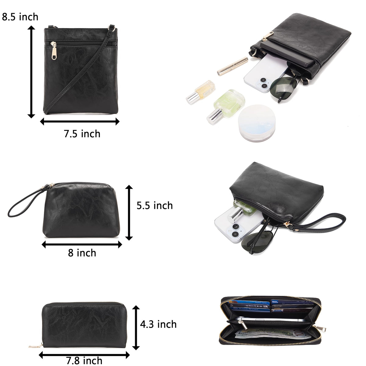 Purses For Women Handbags And Wallet Set Large Hobo Crossbody Bag Ladies Purse Totes 4 PCS Black