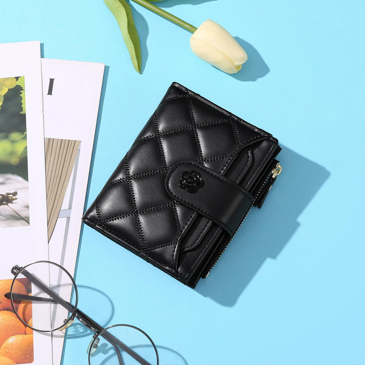 RNIEGA Small Wallets for Women Leather Bifold Wallet Women RFID Blocking Purse Credit Card Holder with 15 Card Slots and ID Window Coin Pocket