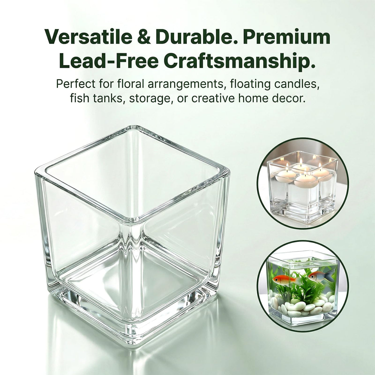 6 Pack Square Glass Vases 5"x 5" x 5", Plant Terrarium, Floating Candle Holder, Clear Bulk Flower Vases for Centerpieces,Wedding Party, Office Decorations, Home Décor, Events