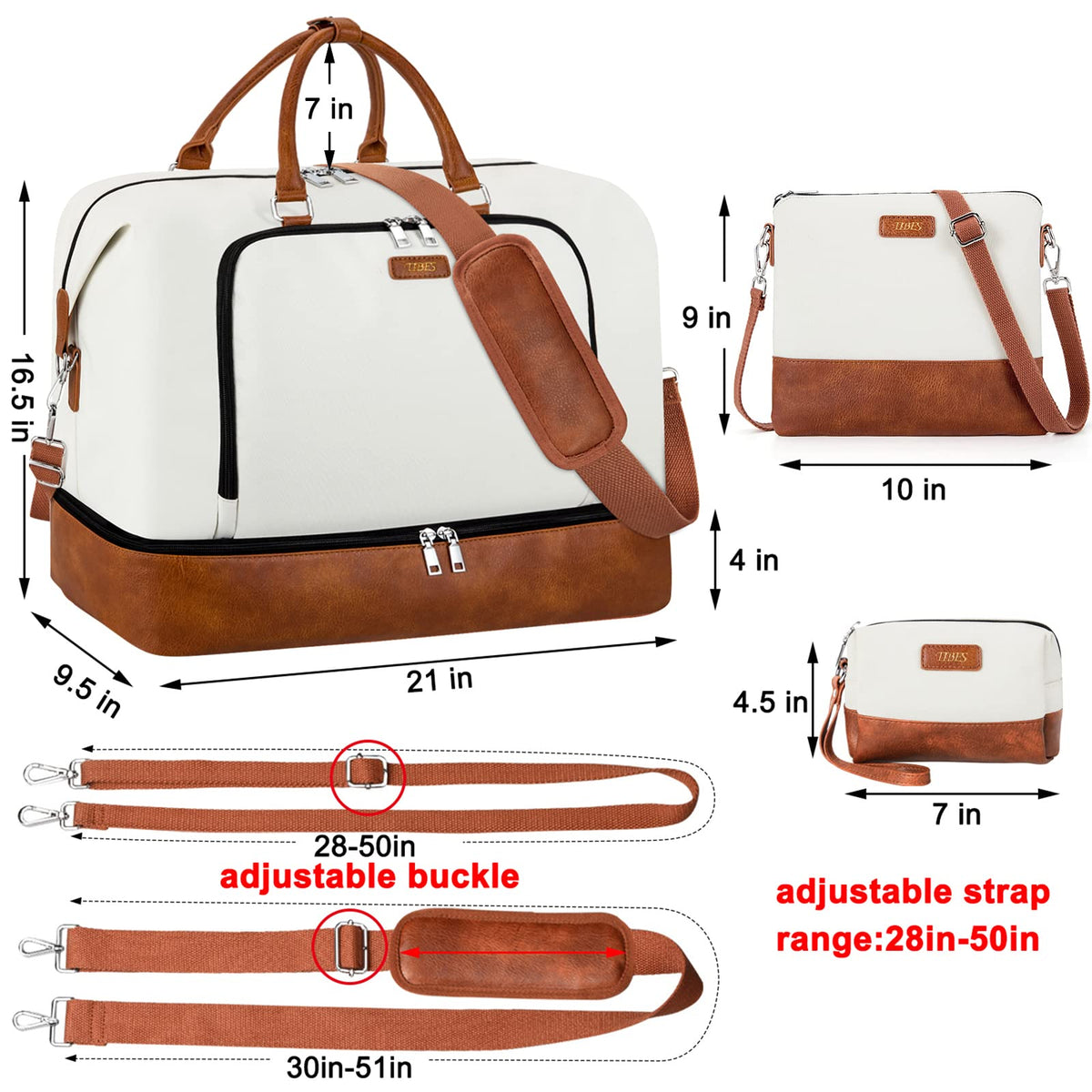 Travel Weekender Bag for Women, 21" Overnight Bag with Shoe Compartment 50L Large Travel Duffel Bag Carry On Tote for Weekend, Overnight, Business Trips, Water Resistant