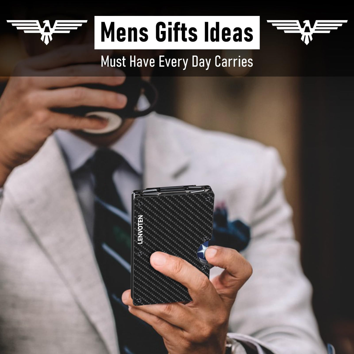 Lenvoten Upgraded Hinged Minimalist Wallet for Men | Slim Metal RFID Blocking Wallet | Credit Card Holder & Money Clip Holds 20 Cards | Premium Scratch-Resistant Finish | Ideal Gift for Men