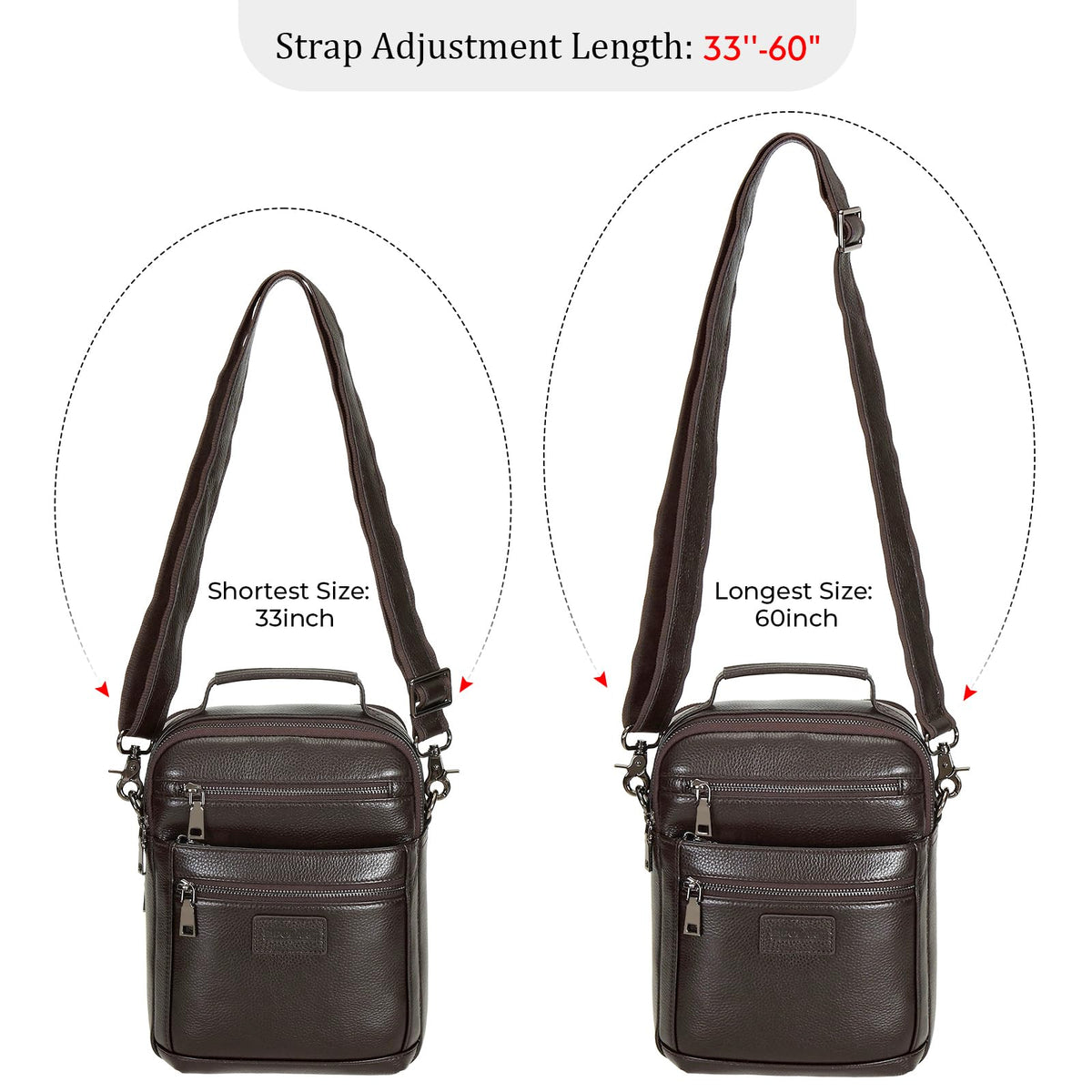 Polare Italian Full Grain Leather Messenger Bag Vintage Chest Shoulder Crossbody Bag Casual Sling Business Handbag for Men (Coffee)