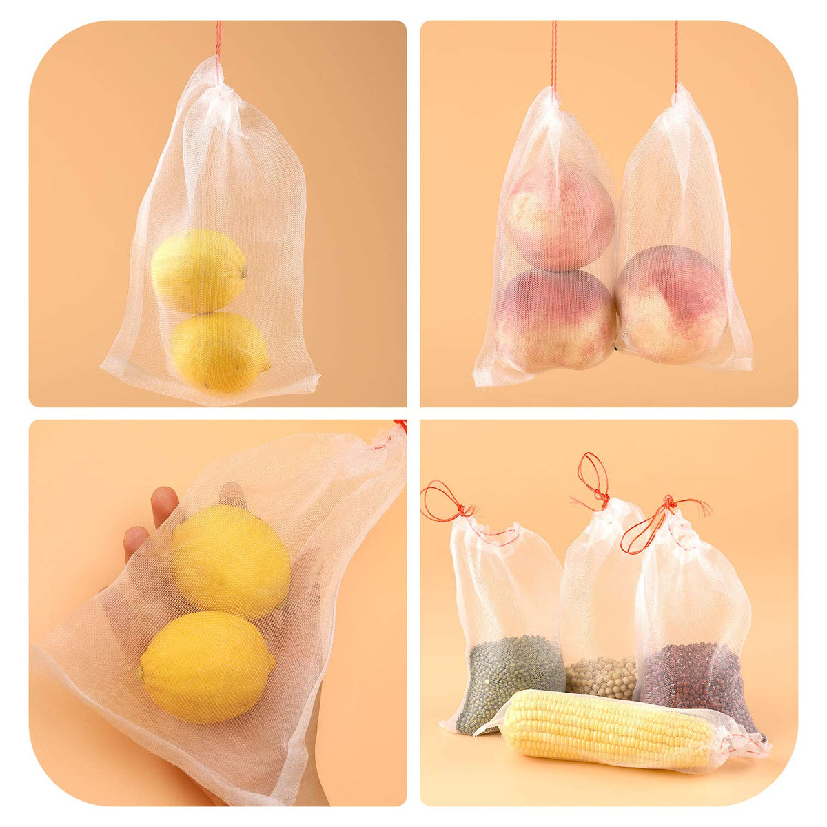 Kikhope 100Pcs Fruit Protection Bags, 6"x4" Garden Netting Bags with Drawstring, Fruit Netting Bags, Netting Barrier Bags for Protecting Fruits and Vegetables