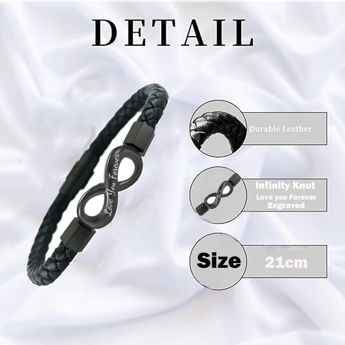 To My Wife, Feel My Love Infinity Leather Bracelet Love You Forever and Always Stainless Steel Bracelets Wife Bracelet from Husband Valentine Birthday Christmas Mother's Day Jewelry for Her(Infinite Black)