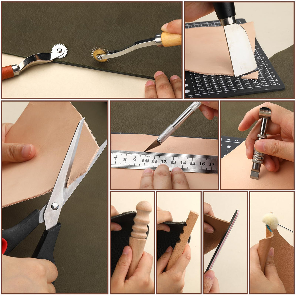 QMNNMA 102PCS Leather Working Tools Leather Crafting Kit with Custom Storage Bag, Stamping Tools for Sewing, Carving, Cutting, Punching, Stamping