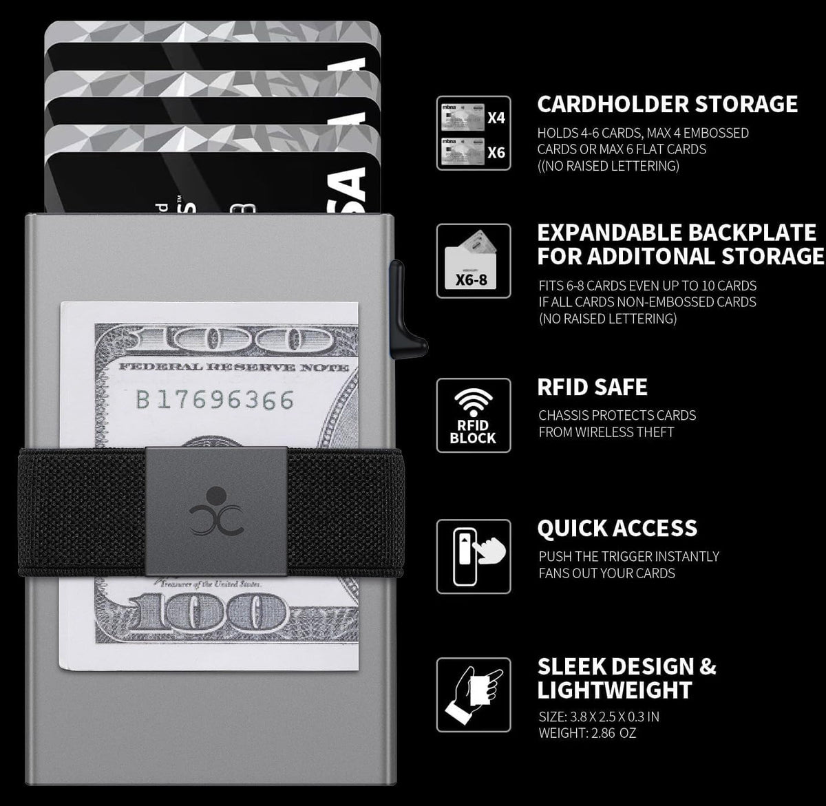 SEMORID Slim Aluminum Card Holder Wallet for Men, Durable Expandable Backplate, RFID Blocking Minimalist Metal Pop Up Wallet, Holds 12 Cards Plus Cash (Grey)
