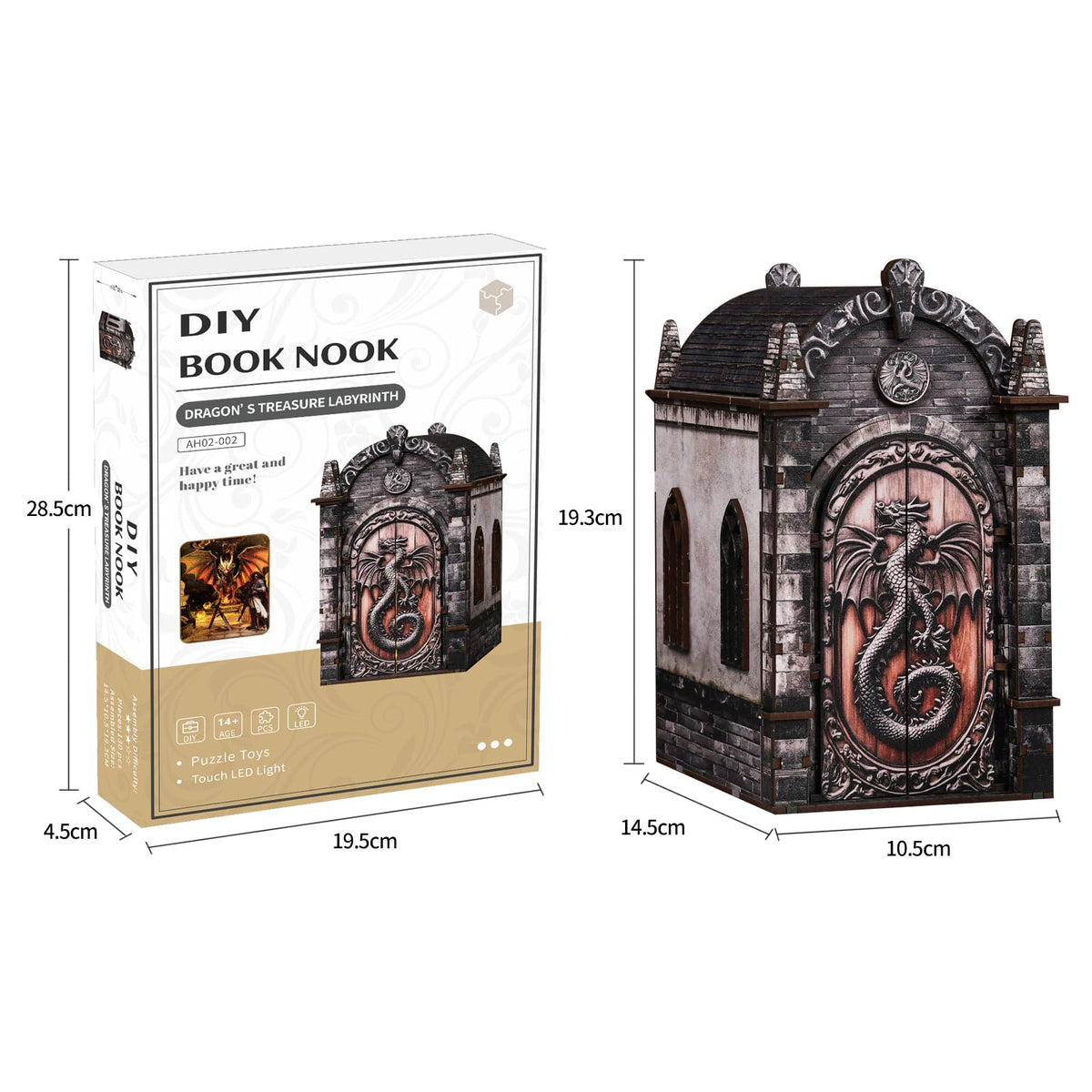 obzergem Book Nook Kit(Dragon Hidden Realm) DIY Miniature Kit Bookend, 3D Wooden Puzzle,with Dust Cover for Craft Enthusiasts