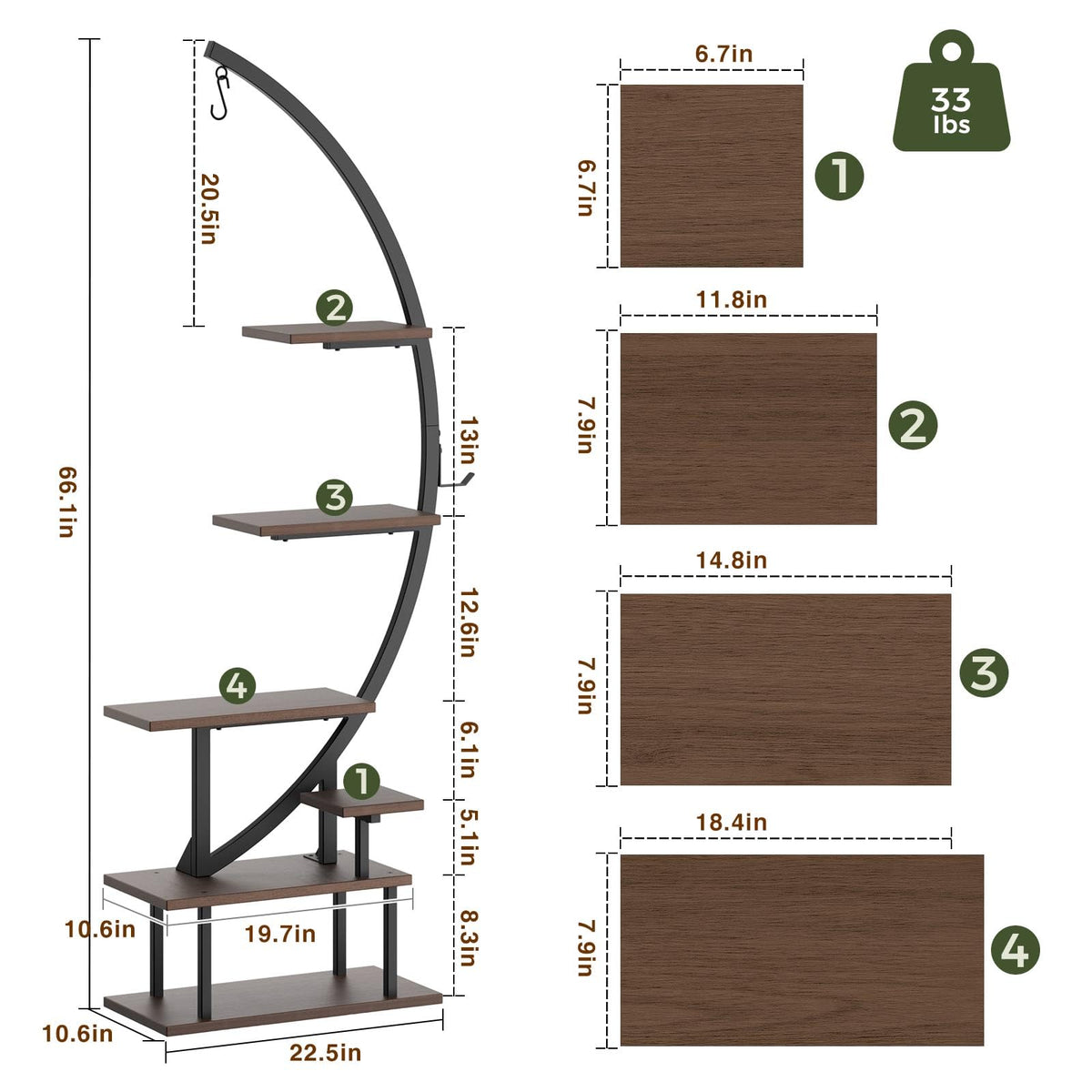 GREENSTELL Plant Stand with Grow Lights, Half Moon 7 Tiered Metal Plant Shelf , Multiple Tier Curved Ladder Flower Pot Stand Display Rack for Indoor Living Room Patio Garden Balcony Dark Brown (2 Pack)