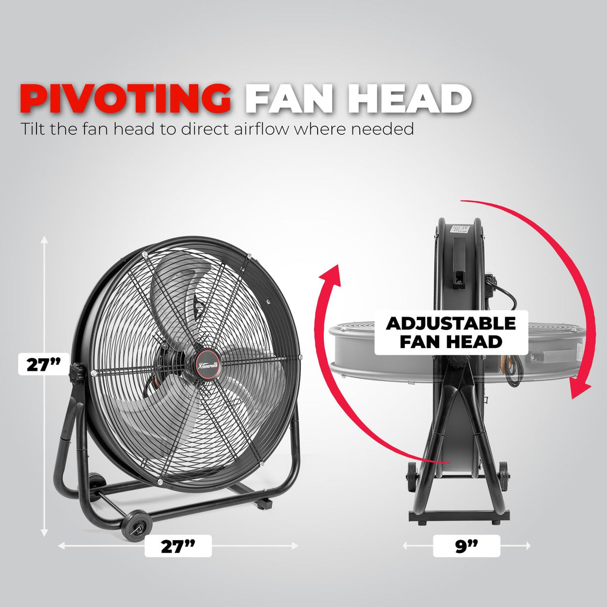XtremepowerUS 24" Industrial Shop Fan High-Velocity Flow Drum Fan Floor Fan Rolling Drum Garage Tilt 3 Adjustable Speed Commercial, Gym, Garage Use, Black