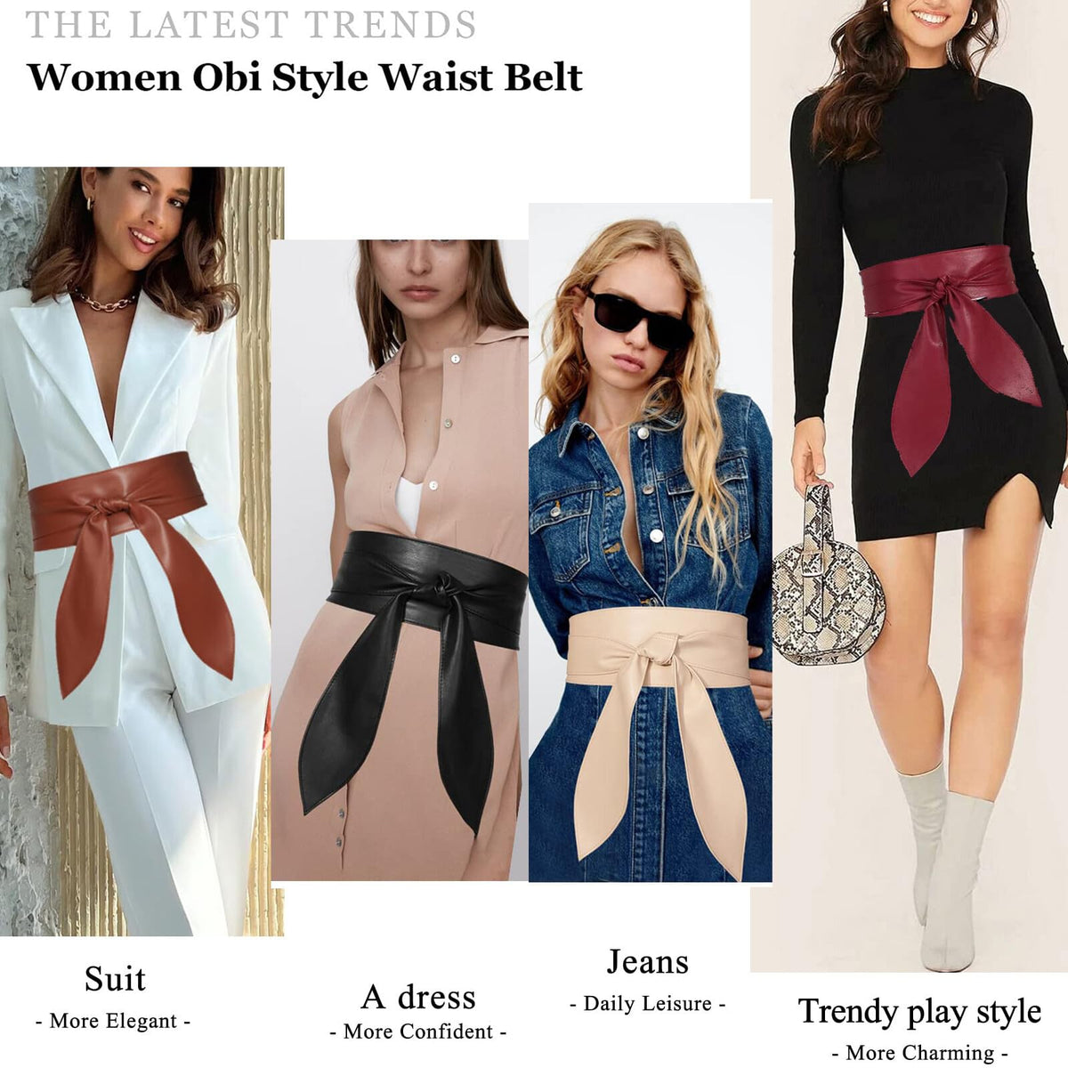 ChinEluviis Womens Obi Belt Fashion Corset Wide Leather Knotted Cinch Tie Wide Belt for Evening Dress Brown L