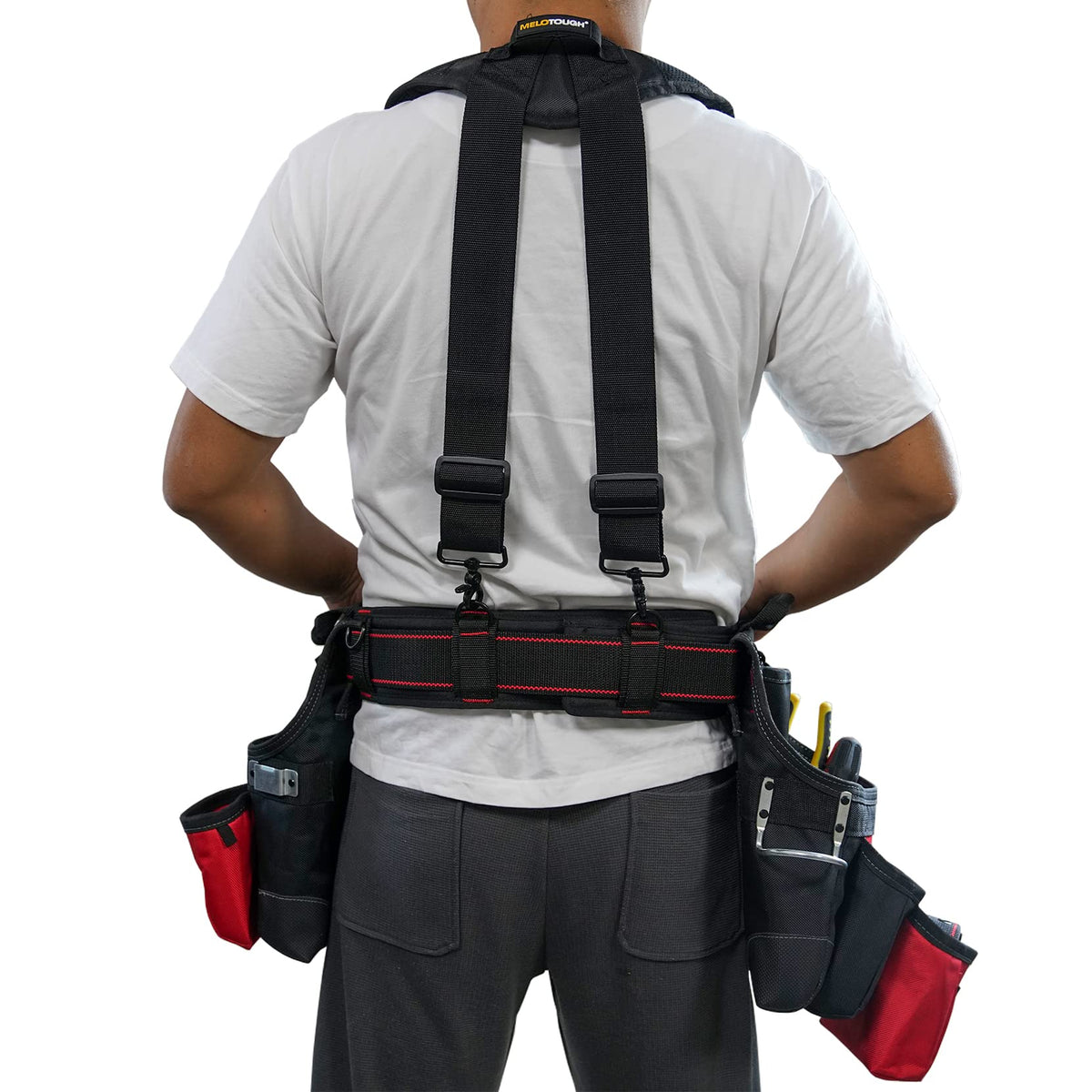 MELOTOUGH Padded Tool Belt with D ring for men construction Strong Durable Double Metal Roller Buckle,adjustable waist 44'-53'thick confortable foam padding (XXL)
