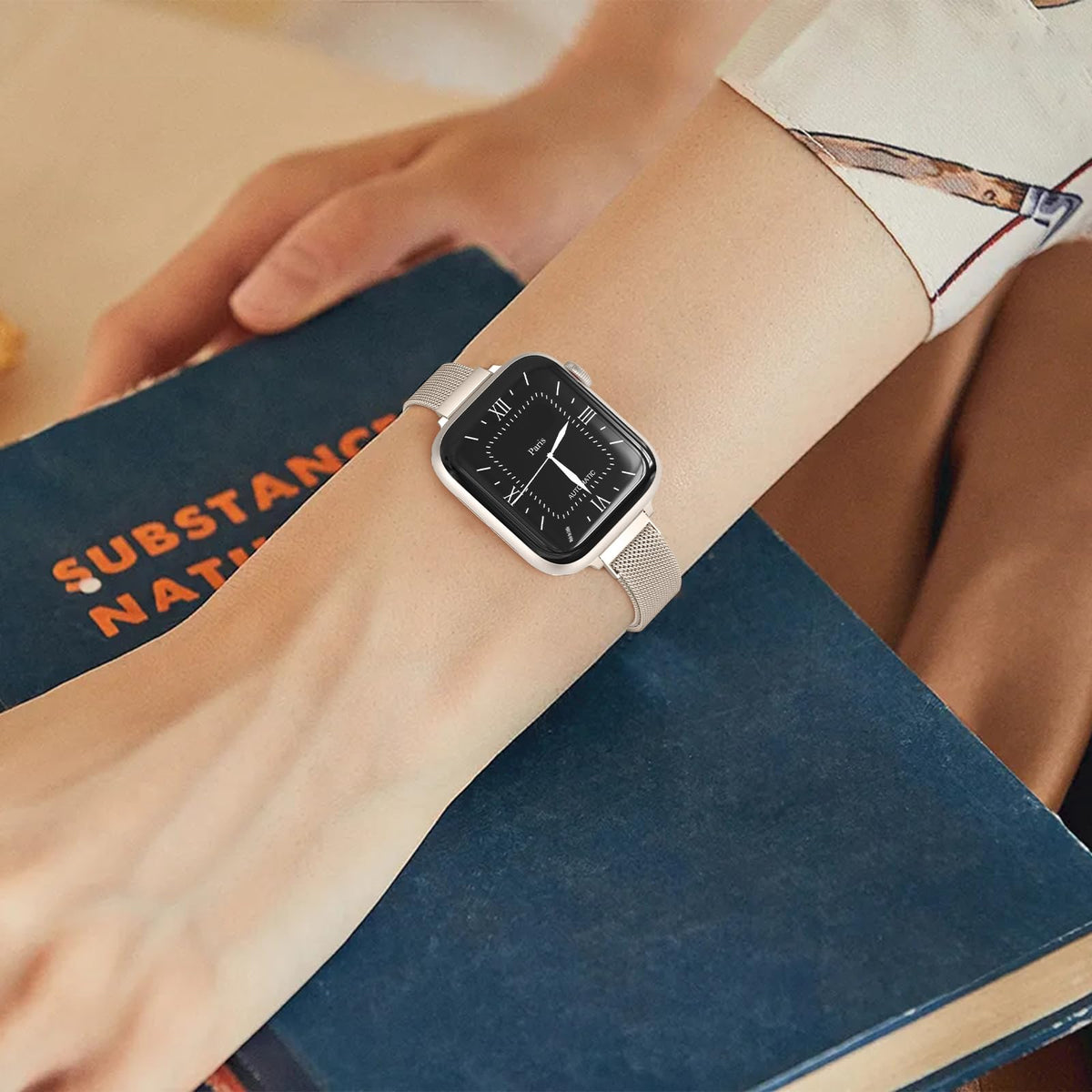 MARGE PLUS Slim Milanese Loop Compatible with Apple Watch Band for women 41mm 40mm 38mm 42mm 46mm 45mm 44mm, Stainless Steel Magnetic Mesh Strap work on iWatch Series 11 10 9 8 7 6 5 4 3 & SE 3 2 1