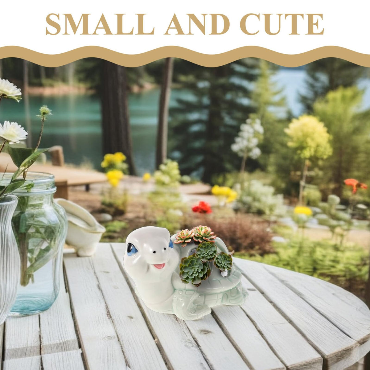 Luxshiny Ceramic Animal Succulent Planter Tiny Tortoise Flower Pot for Tabletop Decor Small Creative Hand-Painted Office Indoor Gardening