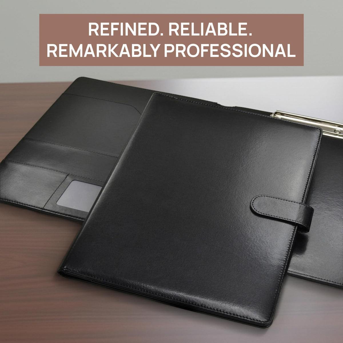 Professional Padfolio with Notepad Included | Faux Leather Portfolio Folder with Clipboard, Resume Folder, Legal Pad Holder, Business Card Holder | A4 Letter Size | Black