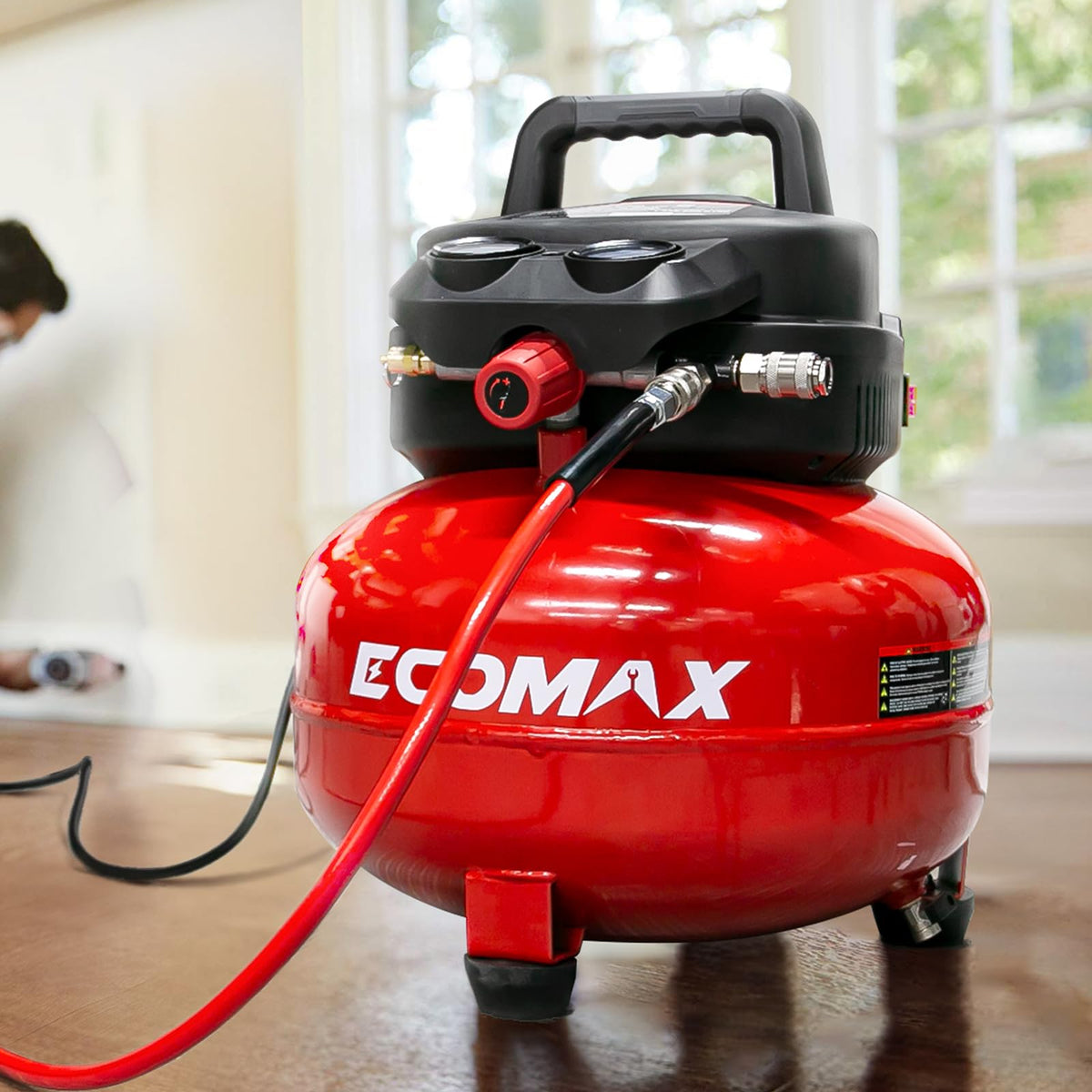 Air Compressor, 6 Gallon Pancake Air compressor, Max 150 PSI, 2.6 CFM @90 Psi, Oil Free Pancake Compressor for Home and Jobsite, Red Model: 0210673