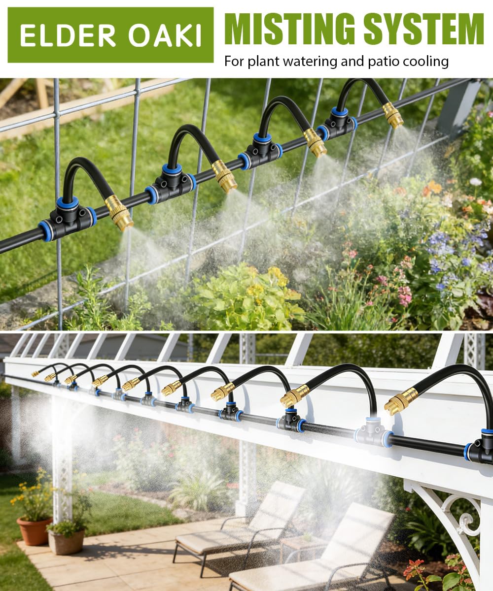 32FT Easy-Snap Garden Irrigation System for Raised Beds & Greenhouses, Upgraded 8mm (5/16") High-Flow PE Tubing with 10 Bendable 360° Copper Nozzles, Quick-Connect Plant Watering Kit