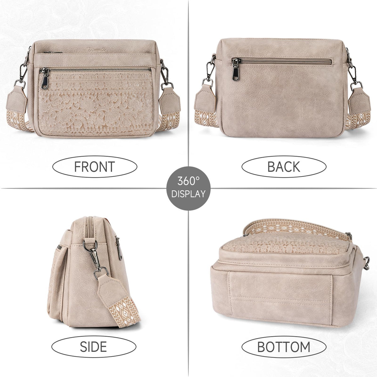 VIMUTI Crossbody Bags for Women Trendy,Leather Crossbody Purses Embossed Design,Multi Pocket Lightweight Shoulder Handbag (04-Gray)