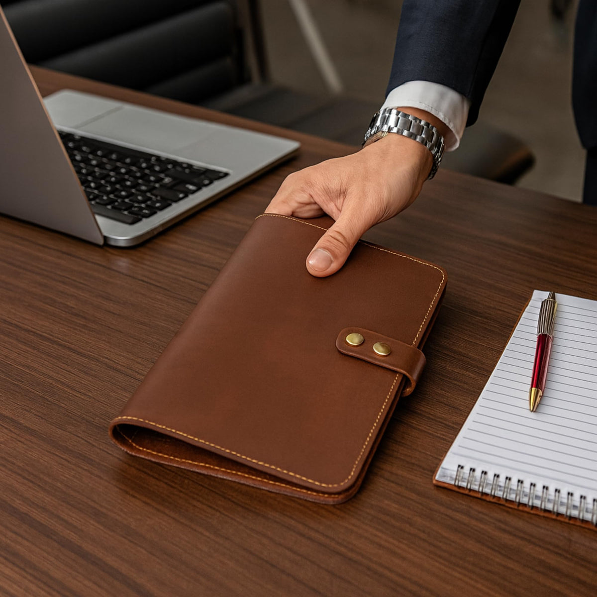 CestAntiQ Rustic Leather Journal Cover | Handmade 6x9 Spiral Steno Pad Holder | Full-Grain Top-Bound Notebook Sleeve & Refillable Cahier Cover (Brown)