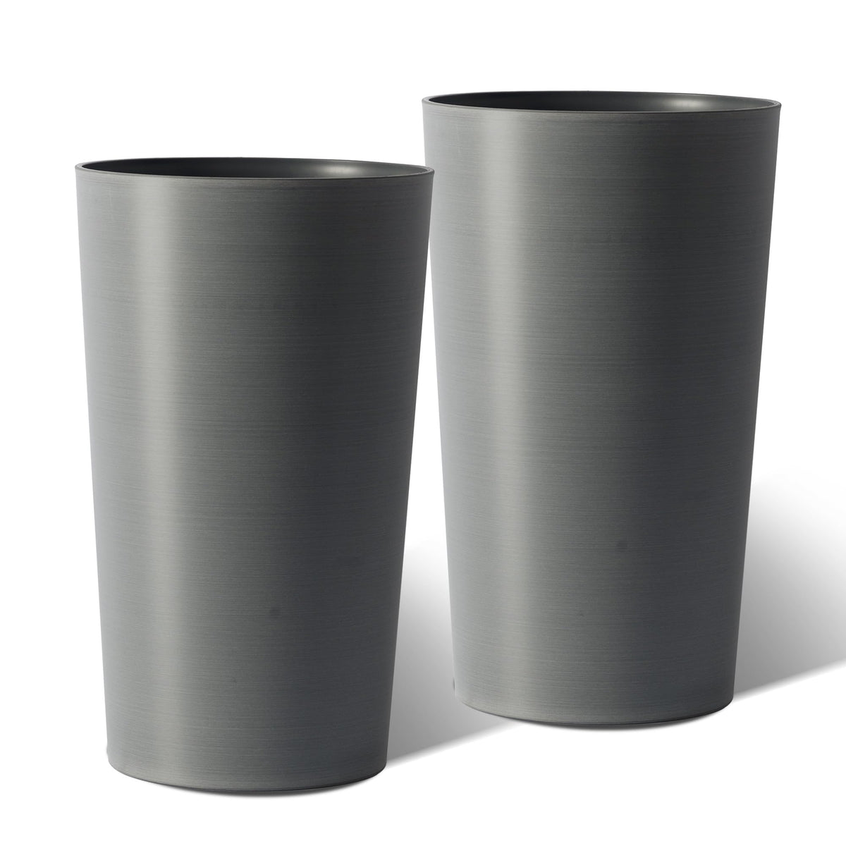 GDFStudio 21.7" Tall Planters Set of 2, Large Planter Pots with Drainage Holes, UV and Crack Resistant, Modern Matte Finish for Indoor Outdoor Balcony Patio Garden, Grey