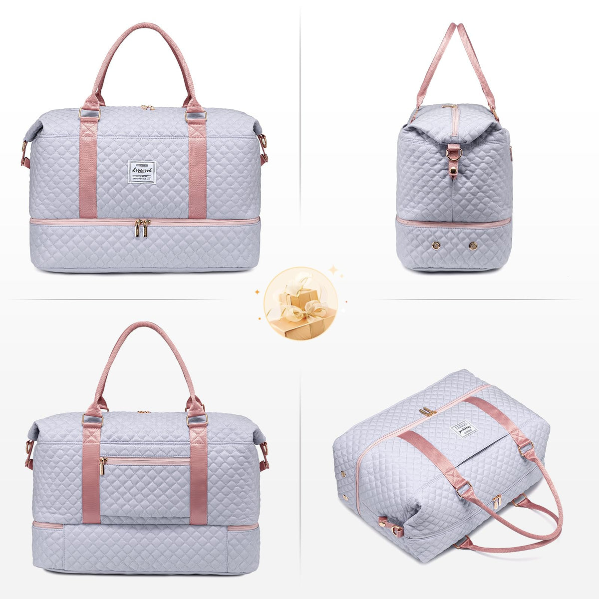 LOVEVOOK Travel Duffle Bag, Weekender Bags for Women with Shoe Compartment, Carry on Overnight Bag with Toiletry Bag, Gym Duffel Bag with Wet Pocket, Hospital Bags for Labor and Delivery
