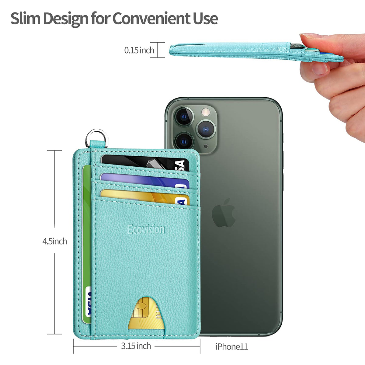 EcoVision Slim Minimalist Front Pocket Wallet, RFID Blocking Credit Card Holder Wallet with Detachable D-Shackle for Men Women