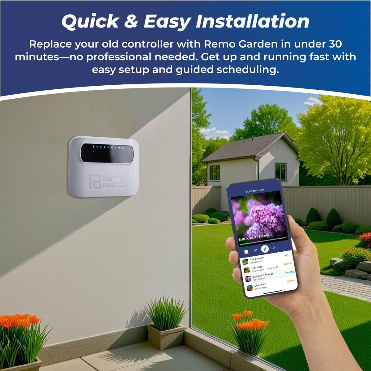Remo Garden Smart Sprinkler Controller – 8 Zone WiFi Irrigation Controller with App, Weather-Based Scheduling, Easy DIY Setup