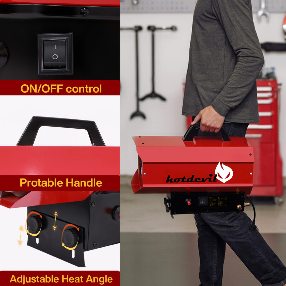 Hotdevil 85,000 BTU Forced Air Propane Heater(Non-adjustable Firepower),Thermally Protected, Heavy-Duty Garage Heater For Warehouses,Barns and Workshops up to 2200 Sq feet(Gas Cylinder not Include)