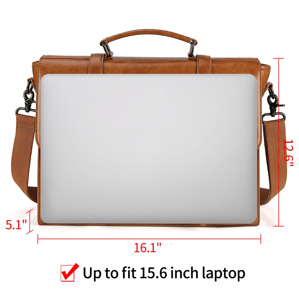 Mens Messenger Bag Vintage 15.6 Inch Waterproof Leather Laptop Briefcase Large Satchel Shoulder Bag Retro Office College Computer Bag, Brown(without Leather Padfolio)