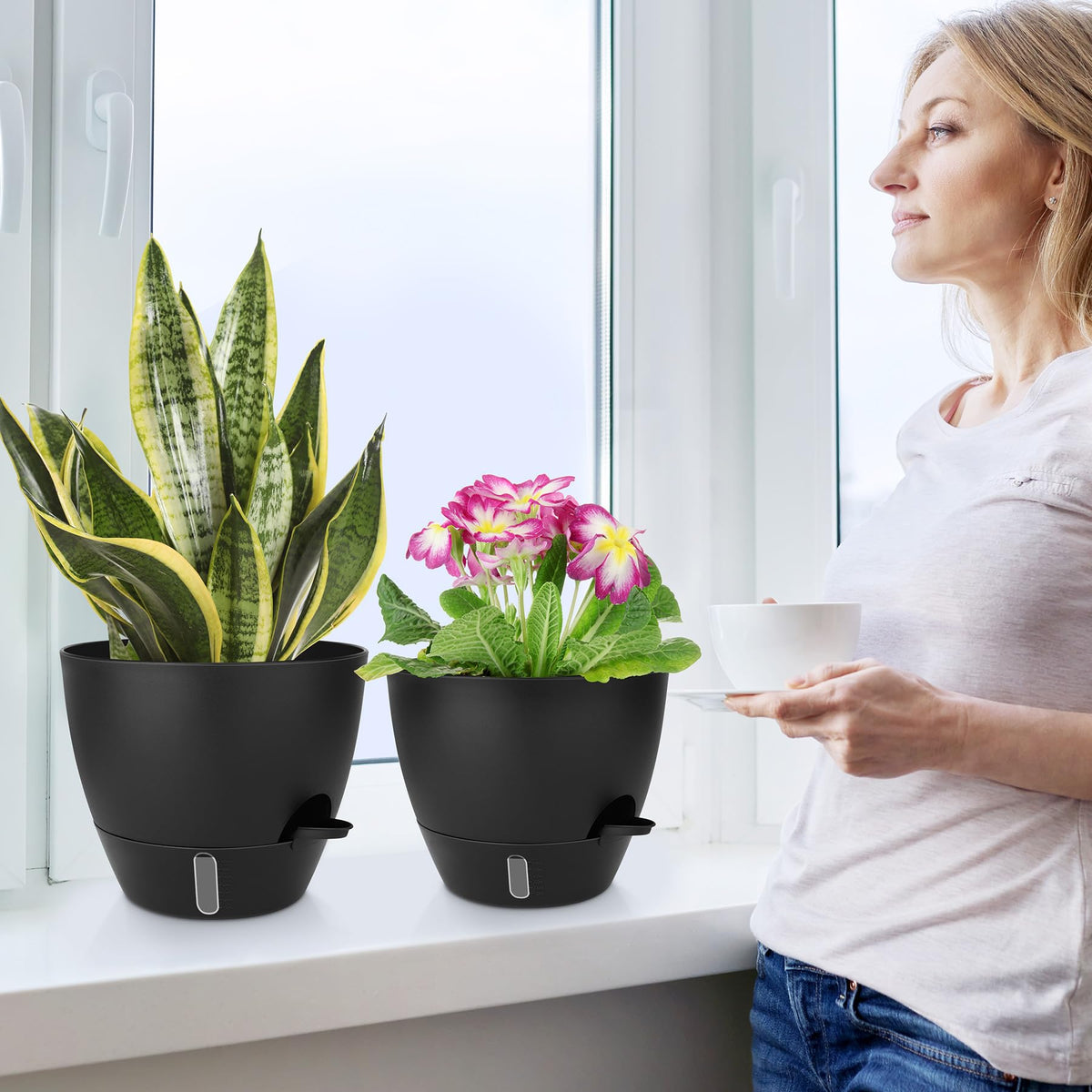 QRRICA 10/9/8/7.5/7 Inch Self Watering Pots and 12/10/9 Inch Water Level Indicator Plant Pots