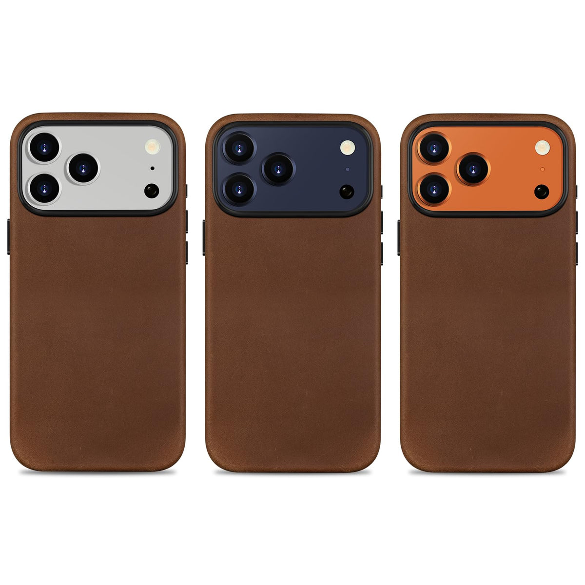 Belemay Handcrafted Crazy Horse Leather Case for iPhone 17 Pro, Compatible with MagSafe, Vintage Aesthetic, Two-Tone Effect, Unique Patina, Camera Control Button, Metal Buttons (6.3"), Vintage Brown