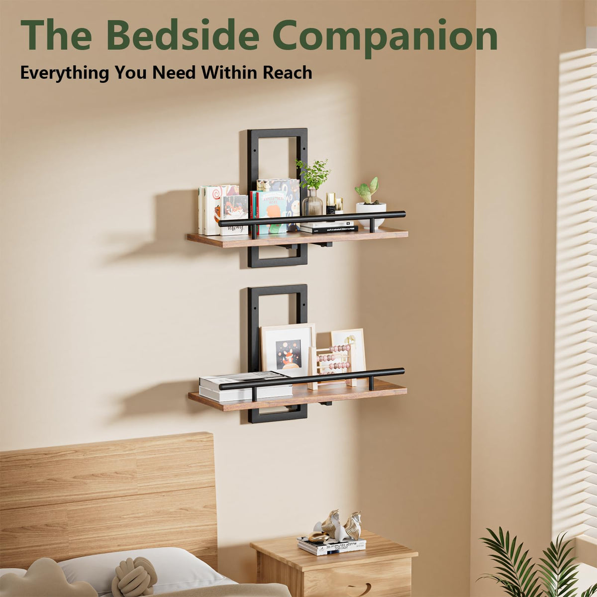 Sbosbo Floating Shelves for Wall, Plant Shelf Indoor, Wall Planters for Indoor Floating Plant Shelves for Bedroom, Living Room, Kitchen, Office, Bathroom Decor (2 Pack) (Black 02, 2)