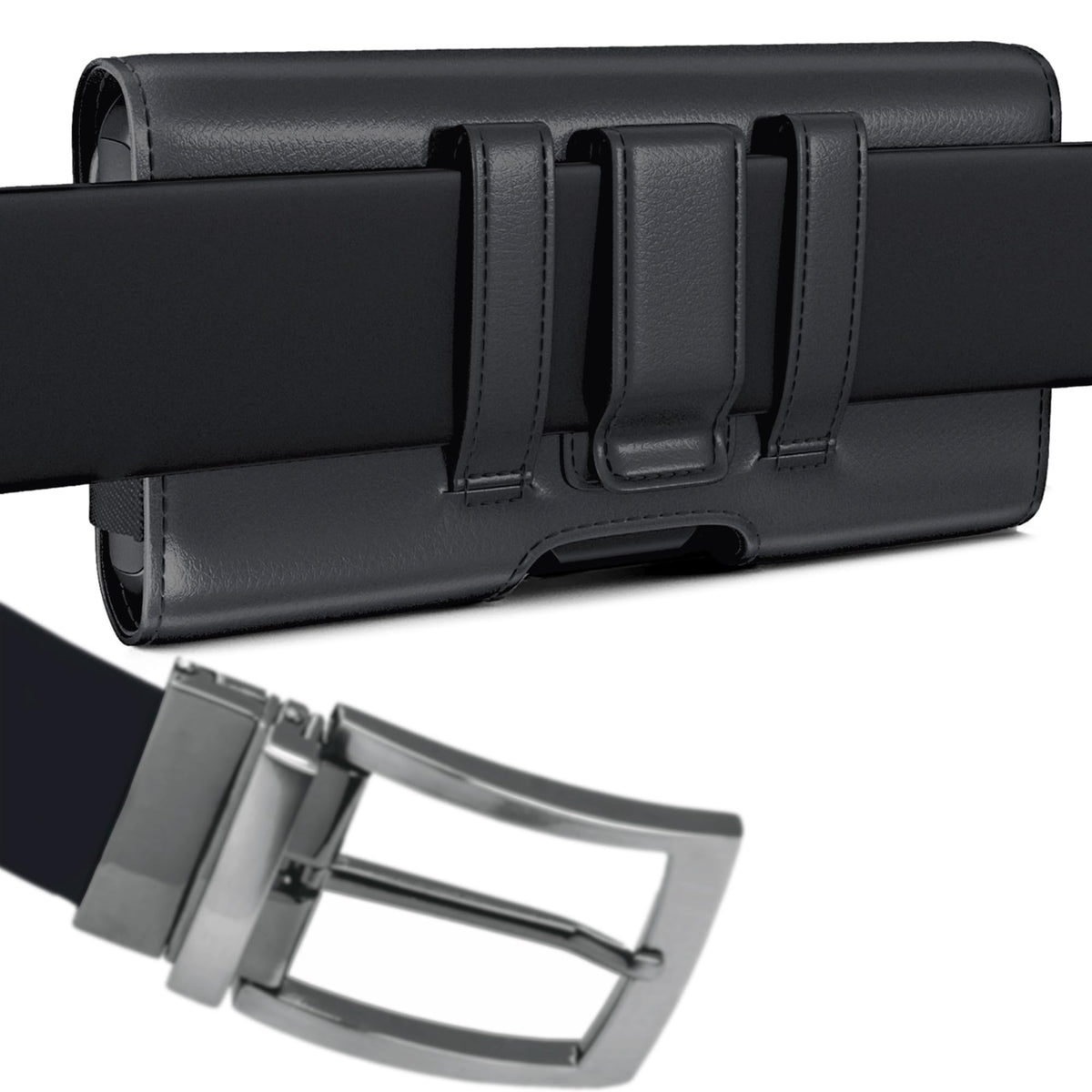 Meilib Cell Phone Belt Holder with Clip, Holster for Men, Premium Cellphone Pouch Case for iPhone 17, 16e, 16, 15, 14, 13, 12, 11 & Pro Models, (Fits with Otterbox Commuter Case on), Black
