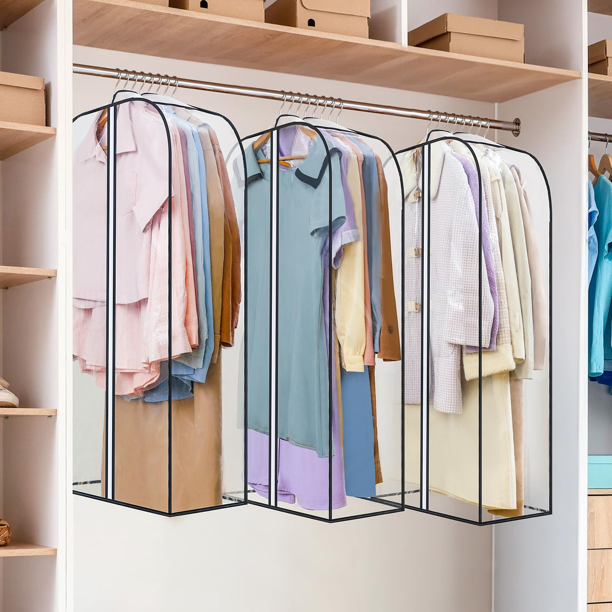 LANDNEOO 6 Pack Clear Garment Bags for Hanging Clothes with Zippers on Double Sides - 10'' Clothes Storage for Coat, Dress, and Fur in Closet - 40'' Long Suit Bags