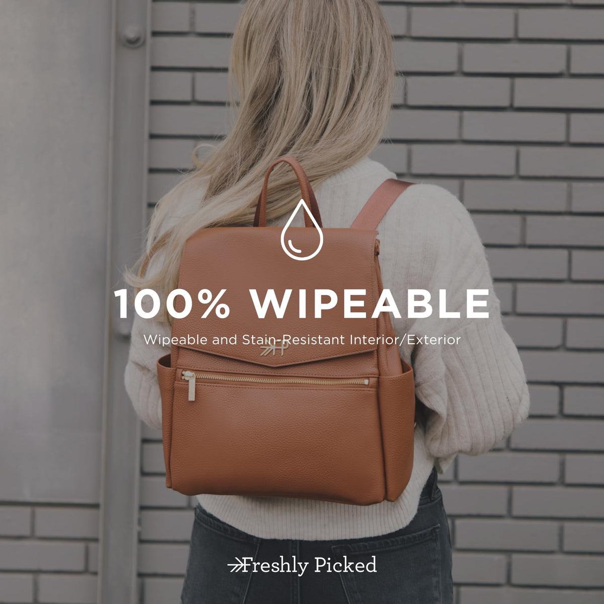 Freshly Picked Mini Diaper Bag II Backpack – Premium Vegan Leather Small Baby Bag with Changing Pad, Compact, Lightweight & Stylish for Moms On-the-Go, Cognac