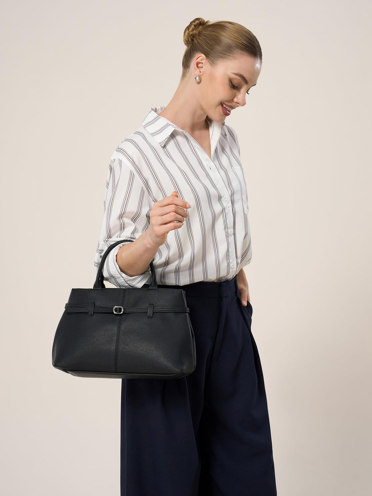 CHUNLI Satchel Purses for Women, Medium Crossbody Handbag with Detachable Shoulder Straps, Ladies Vegan Leather Top Handle Work Bags, Black