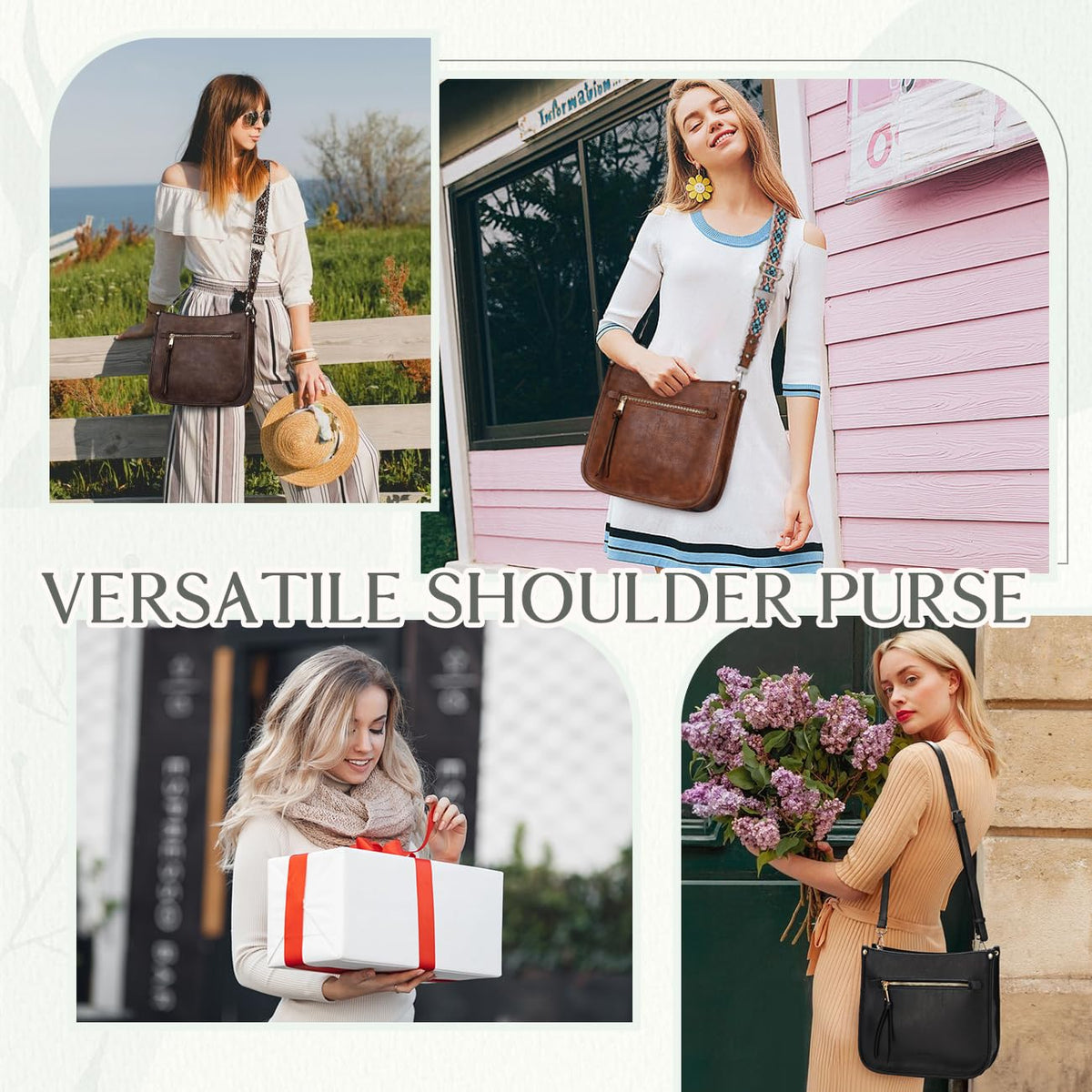 VASCHY Crossbody Bag Purse for Women,Fashion Vegan Leather Hobo Handbag Shoulder Bag Purse with Guitar Strap Beige