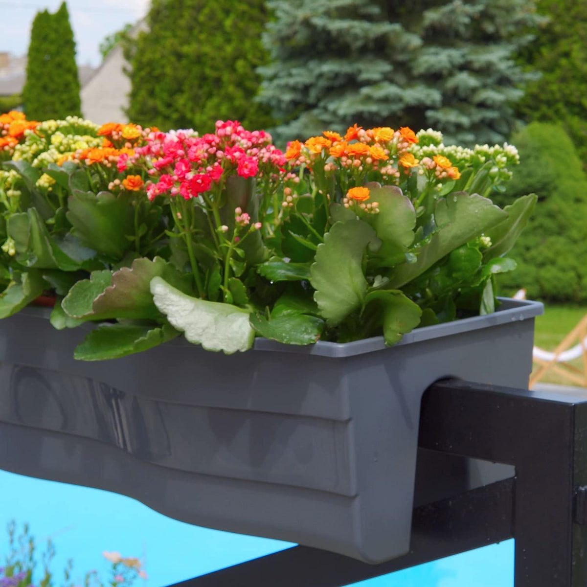 Ridge Rail Long Rectangular Flower Pot, Indoor/Outdoor Hanging Rail Planter Lightweight & Weatherproof Flower Box - Balcony Planters for Railing and Fence Patio, Deck 2 Pack (Brown)