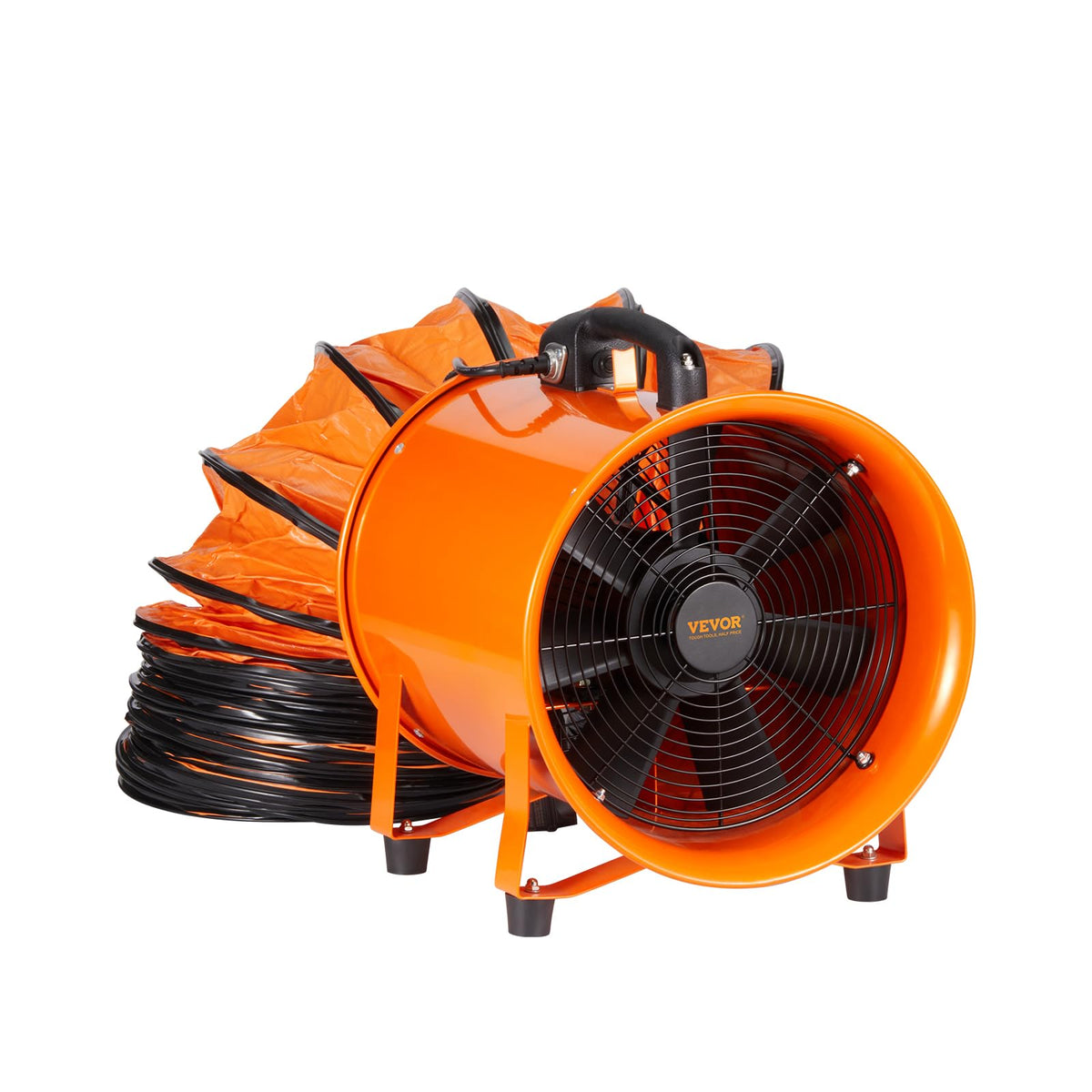 VEVOR Air Mover Blower Fan 8 Inch, 1070CFM 195W with 33ft Flexible Duct, Industrial Portable Ventilator Blower/Exhaust, Orange