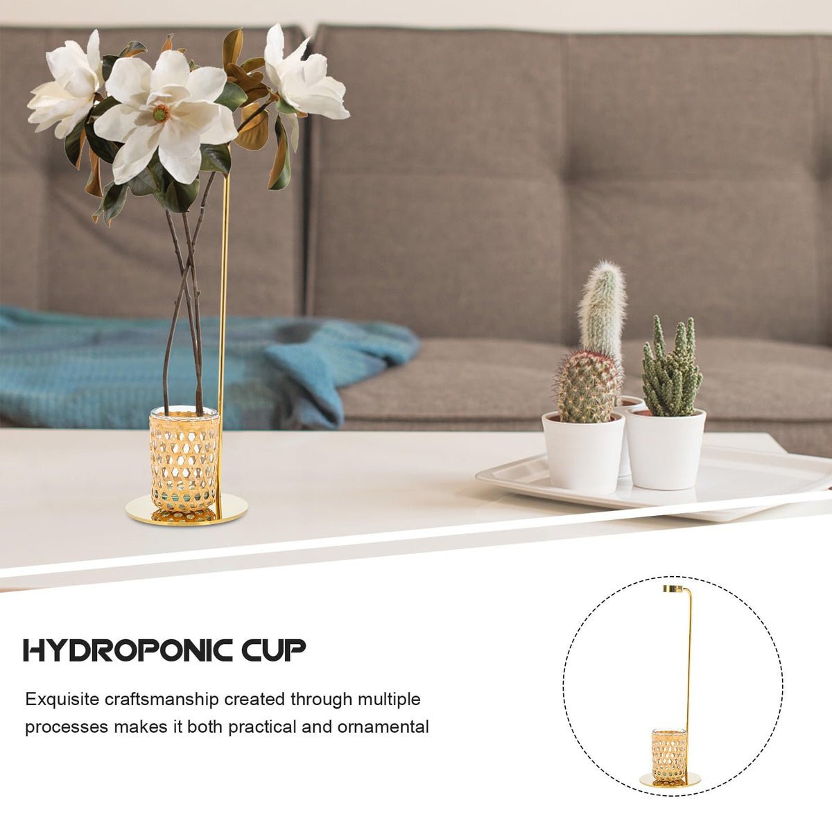 FUTUREORYY Hydroponic Vase Glass Cup with Holder Set, Small Desk Planter Terrarium for Flower Arrangement and Dried Plants, Nordic Style Home Décor, 1pcs