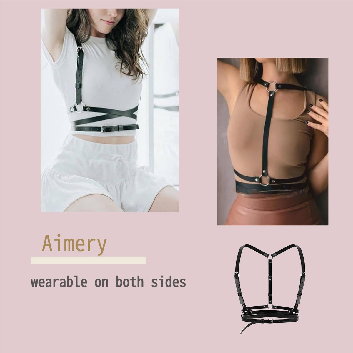 Gothic Leather Waist Harness Belt for Women - Adjustable Chest Vest Body Harness Chains Top for Party, Nightclub, Dating (red)