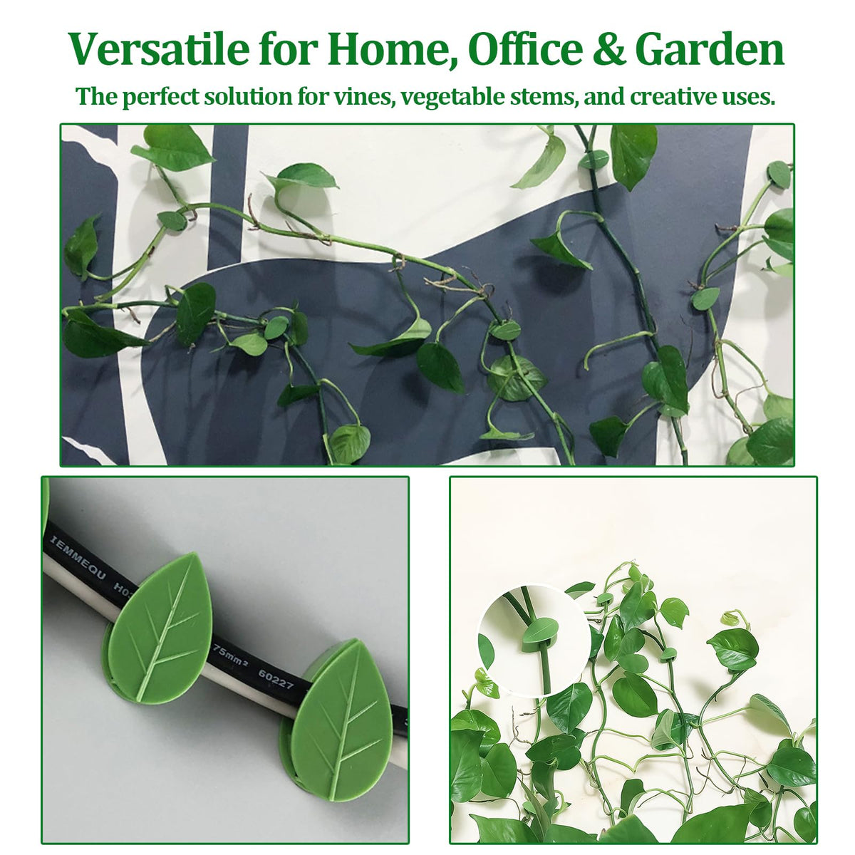 Plant Wall Clips for Climbing Vines Green Garden Stem Holder with Adhesive Climbing Wall Fixture Clips for Indoor Wall Decor, Office, Home (30 Packs)