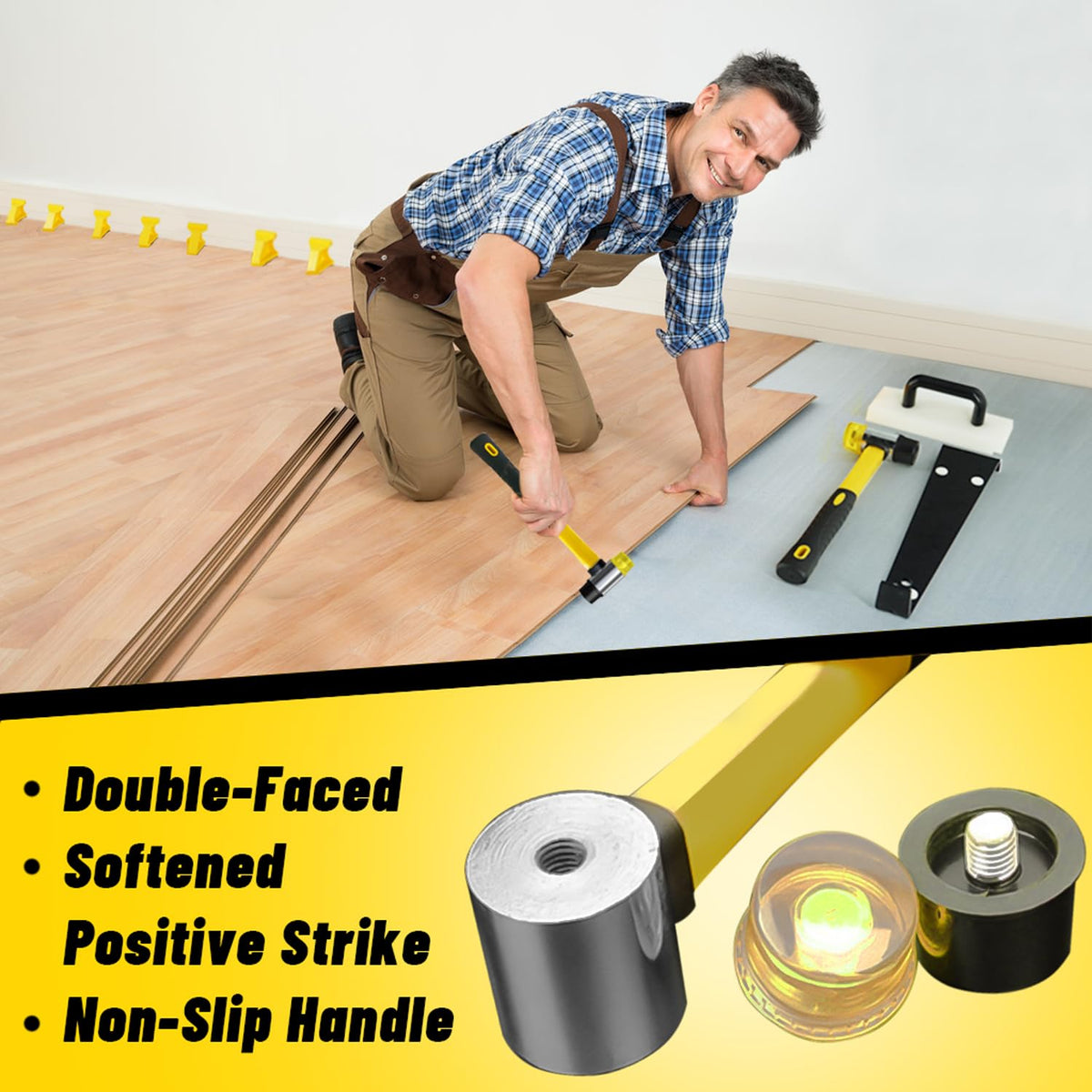 NAACOO Laminate Flooring Tools, LVP Installation Kit, Professional Vinyl Flooring Tools - Tapping Block with Handle, 10â Contour Gauge, Pull Bar, 2 in 1 Spacers, Double-Faced Mallet.