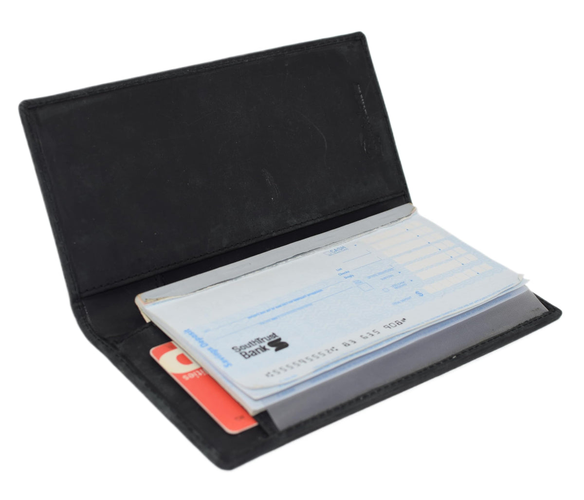 American Flag Checkbook Cover Vintage Leather Patriot Cowboy Wallet for Men (Black)