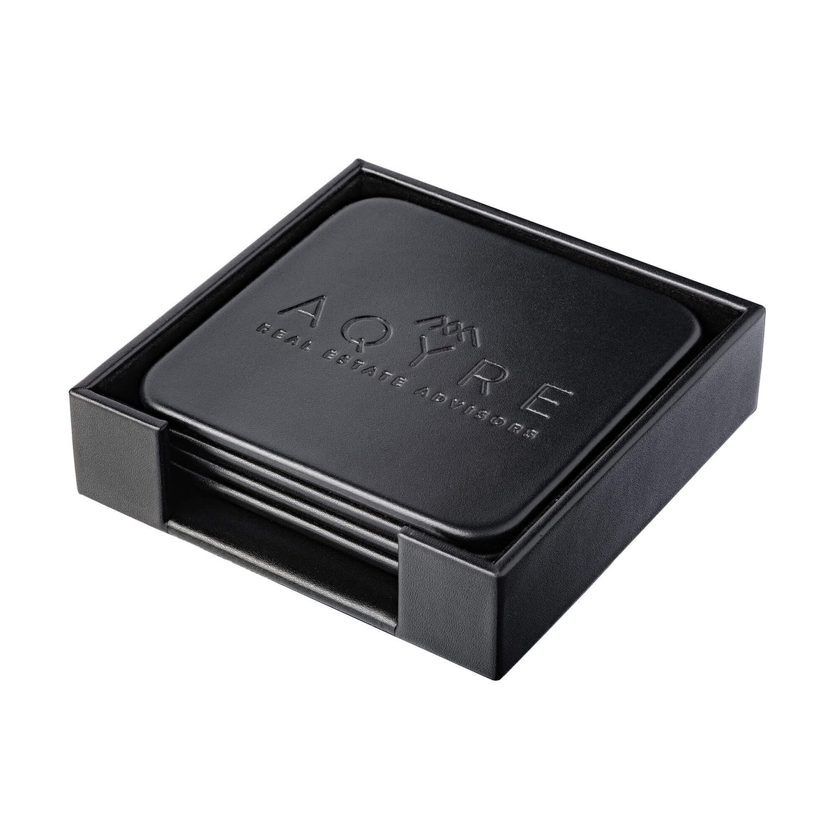 Dacasso Black Leather 4-Square Coaster Set