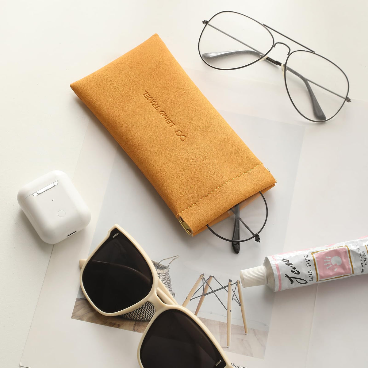 RIGHT AWAY 3Pcs Sunglasses Case Soft Glasses Case,Squeeze Top Eyeglass Case PU Leather Glass Pouch Bag for Women Girs,Slim Glasses Sleeve,Portable Sunglass Holder for Purse(Orange+Blue+Pink)